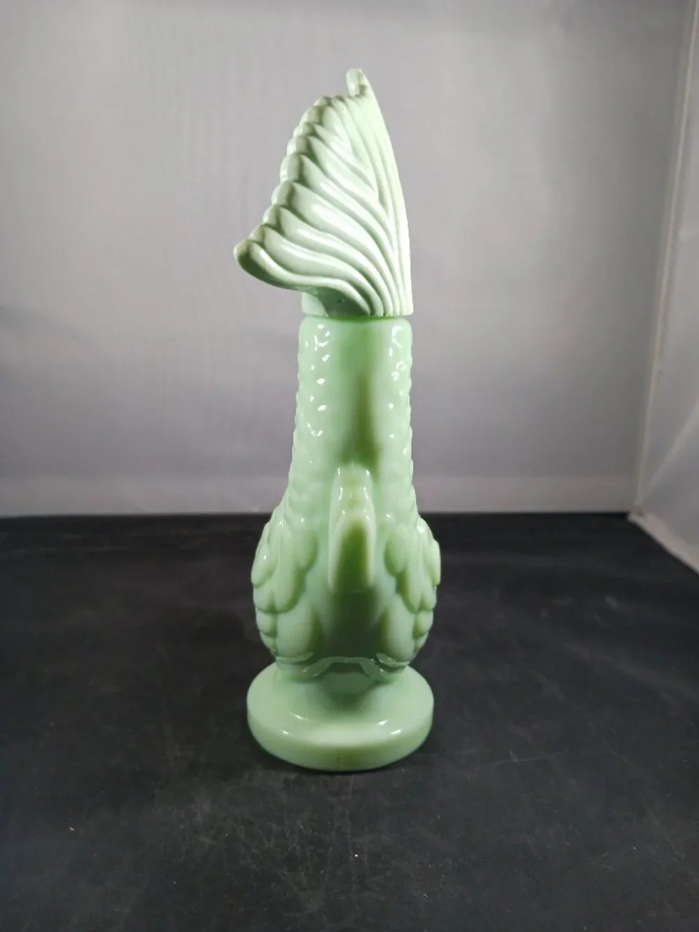 Avon Vintage Sea Spirit Jadeite Koi Fish Green Milk Glass Decanter